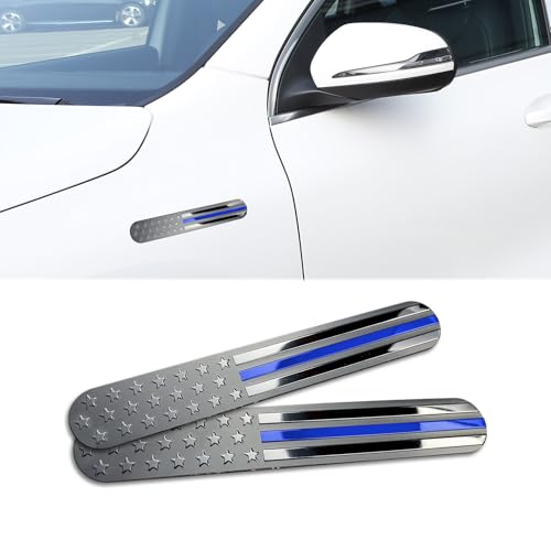 Image of 2PCS USA American Metal Flag Auto Fender Emblem, American Flag Decal, 6 inchx1 inchMetal American Flag Emblem Stickers, Universal Car Accessories 3D Adhesive Sport Badge for Car SUV Truck (Blue)