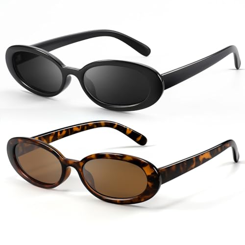 DANAMY Sunglasses Womens Retro Oval Sunglasses for Women Men Fashion Small Oval Sun Glasses 90s Vintage Driving Shades