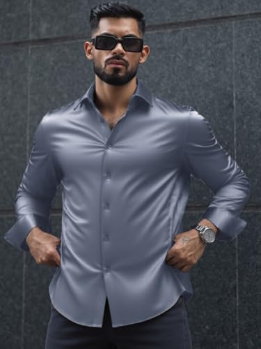 Image of IndoPrimo Men's Stylish Solid Satin Casual Shirt for Men Full Sleeve