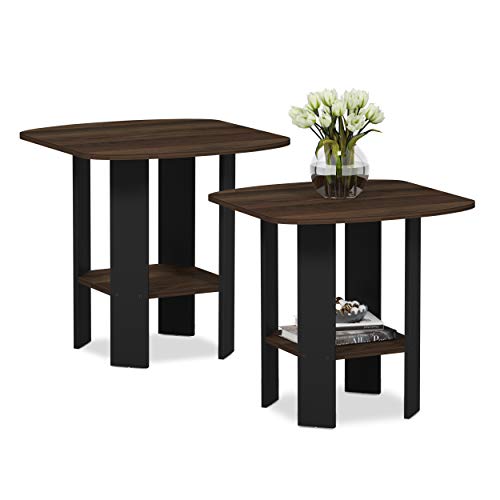 Image of FURINNO Simple Design 2-Pack End Side Table, Columbia Walnut /Black