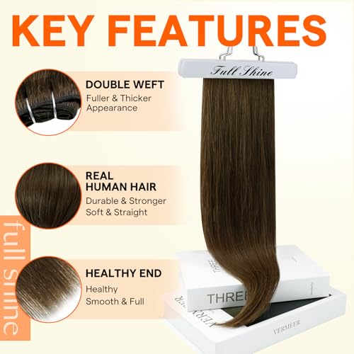 Image of Full Shine Weft Hair Extensions 10 Inch 50G Double Sew In Silky Hair | Color Medium Brown, Double Weft Extensions, Soft Silky Hair, Short Hair Styling, Daily Wear, Women Looks