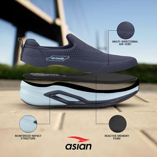 Image of ASIAN Wonderwalk Pro-14 Men's Walking Shoes | Lightweight Slip-On Sports Sneakers | Breathable Knit Mesh | Memory Foam Shoes with Anti-Slip Grip Sole
