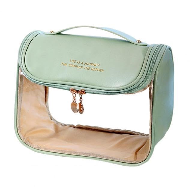 House of Quirk Multipurpose Large-Capacity Clear Cosmetic Bag, Waterproof Travel Toiletry Bag with Hook for Women (Green)