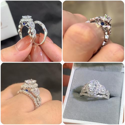 Newshe Jewellery Engagement Wedding Ring Set for Women AAAAA Cz 925 Sterling Silver 2.5ct Pear Shape White Size 4-132