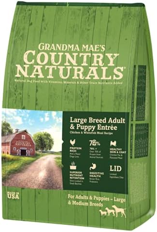 Grandma Mae's Country Naturals Grain Inclusive - Alimento seco para perros, 14 libras, pollo y pescado blanco de raza grande
