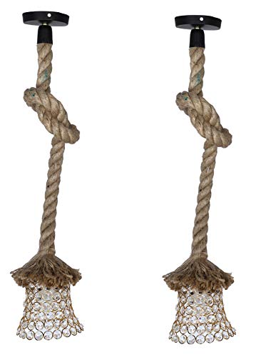 Afast Ultrat Stylish Pendant Ceiling Lamp Light Hanging in Rope with Hand Decorative Designer Glass Shade (Set of Two ) Rf50