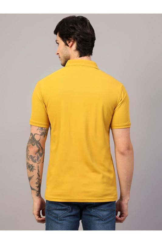 Image of Men's Poly Cotton-Matty Tshirt with Regular Fit Solid Pattern Half Sleeve Standard Length and Button Down Closure|Men's T-Shirts
