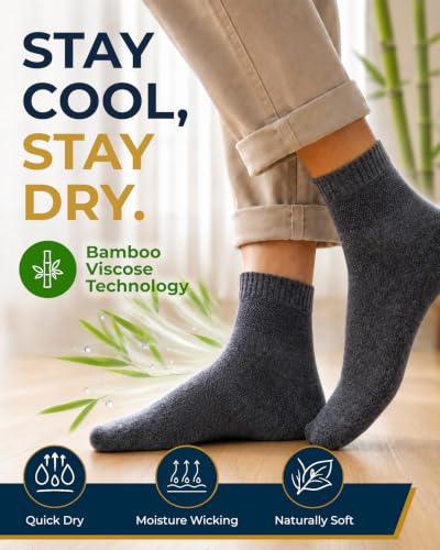 Image of Pembrook Bamboo Viscose Diabetic Socks for Women & Men - 6 Pairs Ankle Socks for Swollen Feet | Neuropathy Socks
