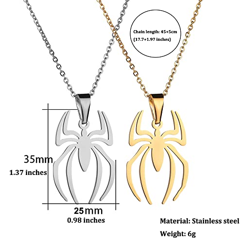 Spider Necklace for Men Women Titanium Stainless Steel Gold Silver Lightweight Fashion Anime Goth Cool Hippie Spider Man Pendant Necklace2