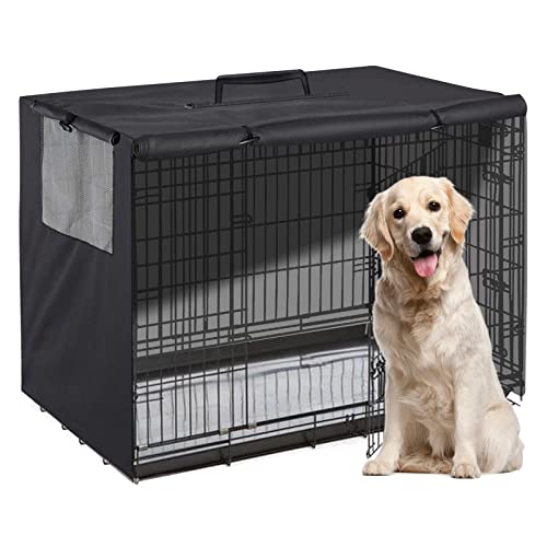 Dog Crate Cover 42 inches, Durable Kennel Cover with Double Door Universal Fit for 42 inches Wire Dog Cage, Black
