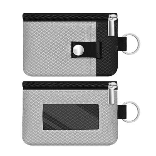 Image of Minimalist RFID Blocking Small Wallet with ID Window,WaterResistant Zip Id Case Wallet with Lanyard Keychain for Cards,Cash,Travel,Women,Men (Light gray /Black)