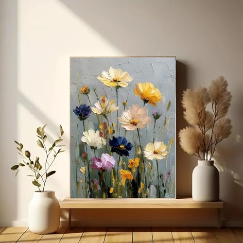 Image of Eiazuiks Stamping Cross Stitch Kit, Daisy Counting Cross Stitch Kit for Adult Beginners, Full Line DIY Stitching Kit for Home Decor Cross Stitch Patterns 12x16 inches