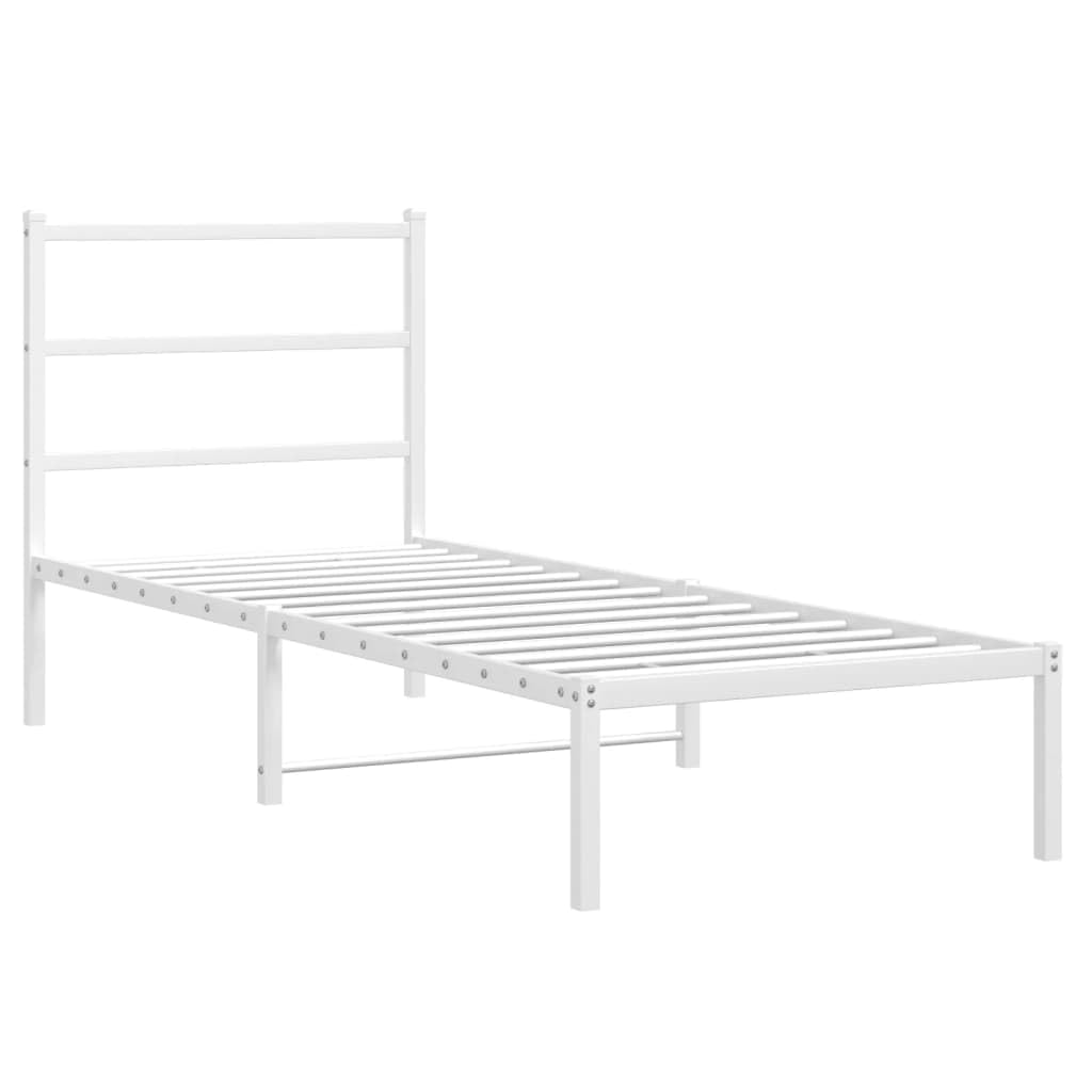 vidaXL Estructura de Cama con Cabecero, Somier de Cama, Armazón Marco de Cama, Cama de Invitados para Dormitorio, Metal Blanco 80x200 cm