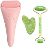 AECW 3-in-1 Natural Jade Roller and Gua Sha Set for Face and Eye Ice Roller Facial Cooling Massage Roller