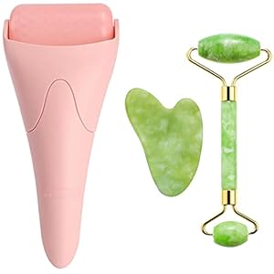 3-in-1 Natural Jade Roller and Gua Sha Set for Face and Eye Ice Roller Facial Cooling Massage Roller