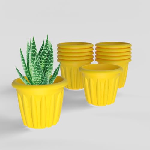 Image of YUCCABE ITALIA SHERA Floot 6 Inch Plastic Flower Pot 12 Piece Set of Round Shape Planter for Home Garden Seedling Planter for pots (Yellow)