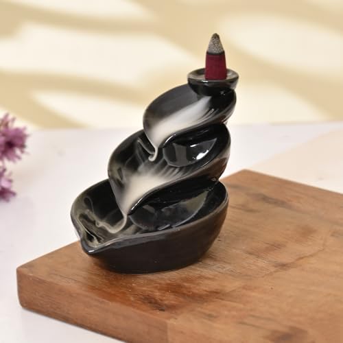 Image of Ceramic Backflow Smoke Fountain Incense Holder for Home Decor Gifts with 20 Smoke Cones