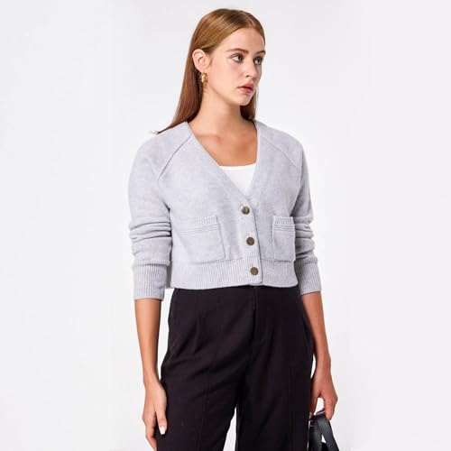 Image of Simple&Opulence Women's Cashmere Cardigan Sweater, Cashmere Long Sleeve V Neck Open Front Cardigan with Pocket