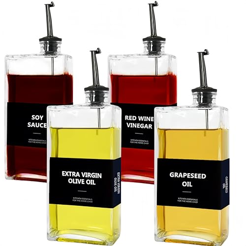 BIKALAN Olive Oil Dispenser Bottle for Kitchen, Coffee Syrup Dispenser Elegant & Classy Glass Cooking Oil Bottle Drizzler, Container, Cruet (Black*4, 500 ML)