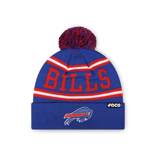 FOCO Buffalo Bills NFL Logo Stripe Pom Beanie Hat,...