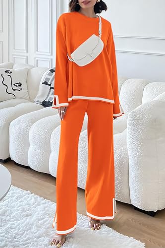 PRETTYGARDEN Women's 2 Piece Fall Knit Sweater Set Long Sleeve Tops Wide Leg Pants Sweatsuit Tracksuit Outfit Winter Clothing