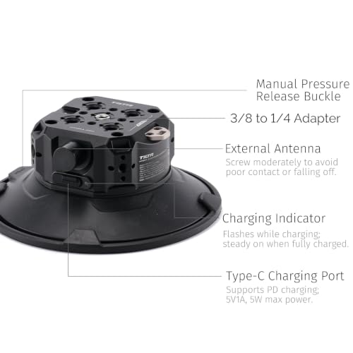 Tilta Hydra Alien Mini Electronic Suction Cup (6") Kit | Car Mount for DJI Action 3/4, Pocket 3, Insta360 X3/X4 | Shock Absorbing Arm Vehicle Rig | Oil Hydraulic Damping Stabilizer - Titanium Gray - Image 9