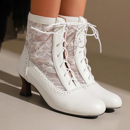 ErikenUrben Women Vintage Victorian Booties Lace up Bridal Wedding Boots Zip4