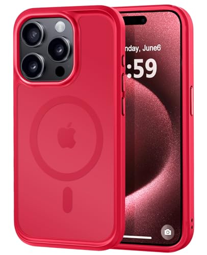 Image of MOCCA Strong Magnetic for iPhone 15 Pro Case, [Compatible with Magsafe][13FT Military Drop Protection] Slim Translucent Matte Shockproof Case for iPhone 15 Pro Phone Case 6.1'', Red