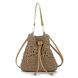 EVEOUT Bolso Bandolera de Paja Mujer Boho Bolsos de Mano Cubo Tejido en Rafia Sintética con Dos Correas para Playa Vacaciones Verano Diario