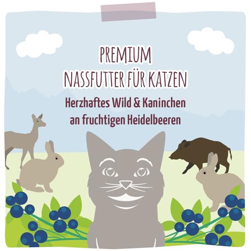MjAMjAM - Premium Nassfutter für Katzen - Quetschie - herzhaftes Wild & Kaninchen an fruchtigen Heidelbeeren, 12er Pack (12 x 125 g), getreidefrei mit extra viel Fleisch 5