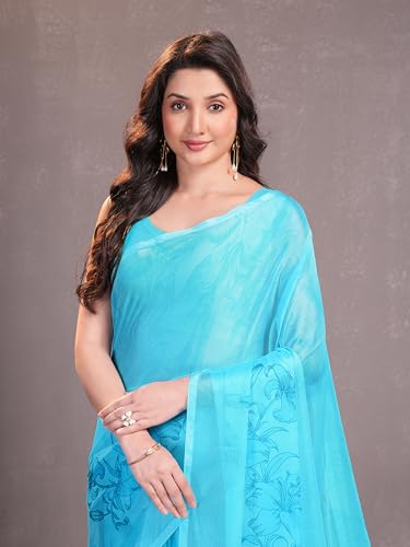 Image of Garden Vareli Floral Print Chiffon Saree