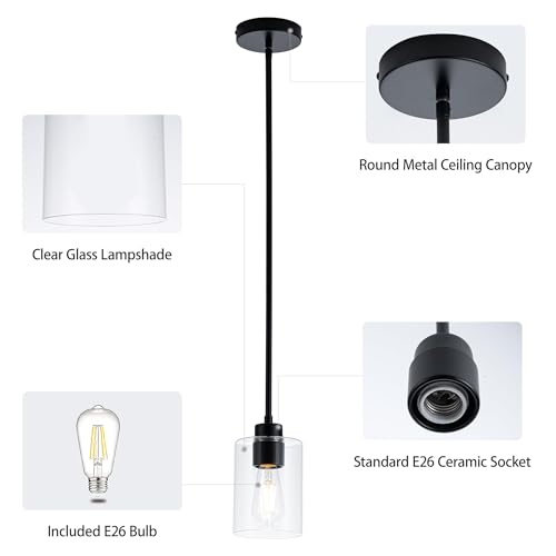 Image of MAYNA 3-Pack Black Kitchen Island Lighting Over Table, Linear Industrial Chandelier with Glass Shades, Adjustable Rods Ceiling Lights for Kitchen, Breakfast Nook (Bulbs Included)