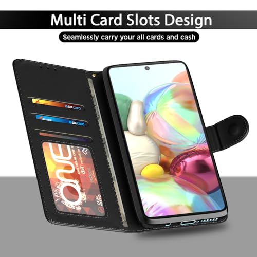 Image of Pikkme Samsung Galaxy A71 Flip Case Leather Finish | Inside TPU with Card Pockets | Wallet Stand and Shock Proof | Magnetic Closing | Complete Protection Flip Cover for Samsung Galaxy A71 (Black)