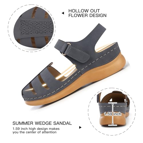 Image of SHIBEVER Wedge Sandals for Women Comfortable Closed Toe Dressy Summer Shoes | Comforta for 40% Enhanced Arch Support Fisherman - No Ankle Rubs for All-day Commutes Lightweight Casual Outdoor Shoes