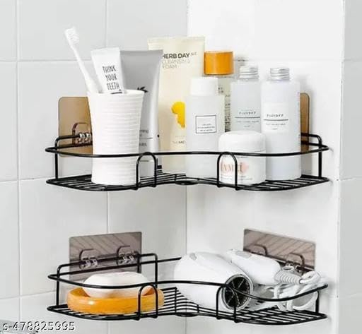 (Pack of 2) Multipurpose Self-Adhesive Kitchen Bathroom Corner Rack and Stands Mounted with Strong Magic Sticker Durable Hook Home Essentials/LCORNER/Bathroom Corner 2PIS 2