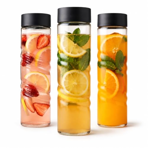 Image of ginoya brothers Clear glass juice bottle for juicing Reusable Drinking Bottles with Lid Beverage Storage Containers for Refrigerator-BPA Free Leak Proof. (3)