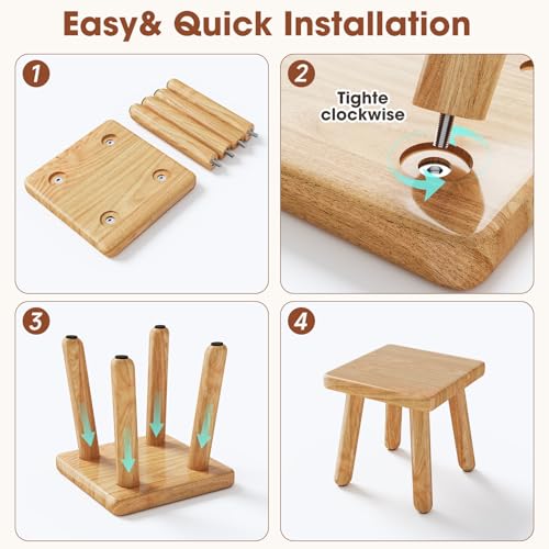 Image of 9 Inch Small Wooden Step Stool, multi-functional footstool, shoe changing stool, indoor plant stand, portable and sturdy, suitable for living room, kitchen, bedroom, bathroom (Natural wood color)
