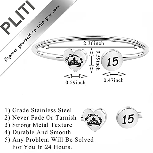 Image of PLITI 15th Birthday Gifts For Daughter Quinceanera Sweet 15 Bangle Mis Quince Anos Latina Spanish Bracelet Crown Themed Jewelry