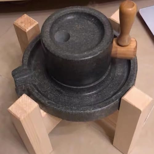 XKEDNMF Molino de Piedra de lapislázuli Hecho a Mano for el hogar, Molino pequeño de Piedra Original Vintage, Molino de Grano con Soporte de Madera, Apto for moler Trigo.(25cm/9.8in)