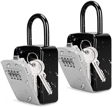 Key Lock Box, [2 Pack] Wall Mounted Key Safe Box, Weatherproof 4 Digit Combination Key Storage Lock Box, 5 Keys Capacity Lockbox with Removable Shackle for Indoor Outdoor, Small Size 3.66in, Silver