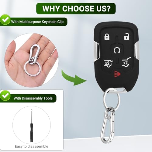 6 Button Key Fob Case Shell for Chevy Suburban Tahoe GMC Yukon XL Denali 2015 2016 2017 2018 2019 2020 HYQ1AA 13580802 Car Keyless Entry Remote Control Smart Key Fob Cover Replacement with Keychain by BHUMKEY - Used condition - Image 4