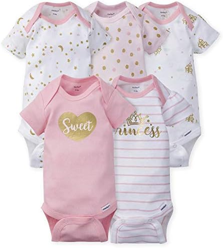 Gerber Baby Girls 5-Pack Short Sleeve Variety Onesies Bodysuits Princess Arrival 6-9 Months