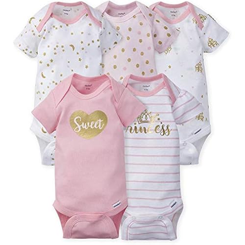 Gerber Baby Girls 5-Pack Short Sleeve Variety Onesies Bodysuits