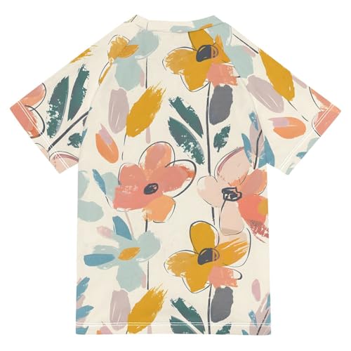 ALAZA Kids Rash Guard Girls Toddler Swim Shirts Short Sleeve Graffiti Pastel Flowers UPF 50+ 3T2