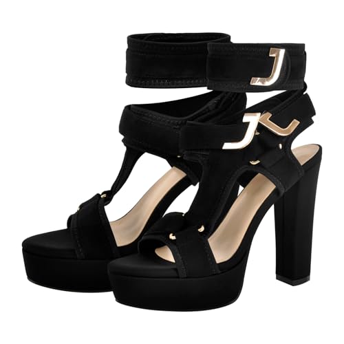 Rainbow Chunky Block High Platform Heel Peep Open Toe Sandals Ankle Strap2