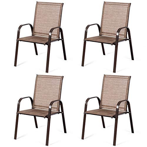 Image of Giantex 4 Piece Patio Chairs, Outdoor Camping Chairs with Breathable Fabric, Set of 4 Garden Chairs with Armrest High Backrest for Garden Patio Pool Beach Yard Space Saving, Brown
