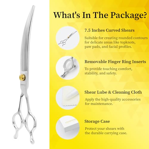 Dog Grooming Scissors, 7.5" Curved Shears, Premium Stainless Steel, Safety Rounded Tip & Ergonomic Symmetrical Handles for Dogs, Cats & Pet Trimming at Home