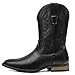 Kitulandy Cowboy Boots For Men Western Fashionable Retro Stylish Embroidered Square Toe Boots Chunky Heel