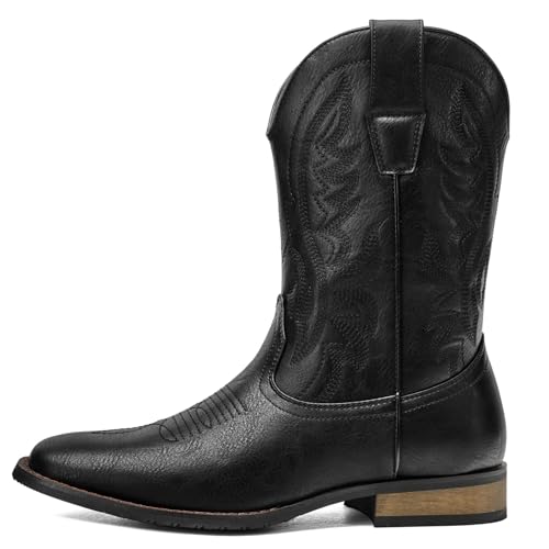 Image of Cowboy Boots For Men Western Fashionable Retro Stylish Embroidered Square Toe Boots Chunky Heel
