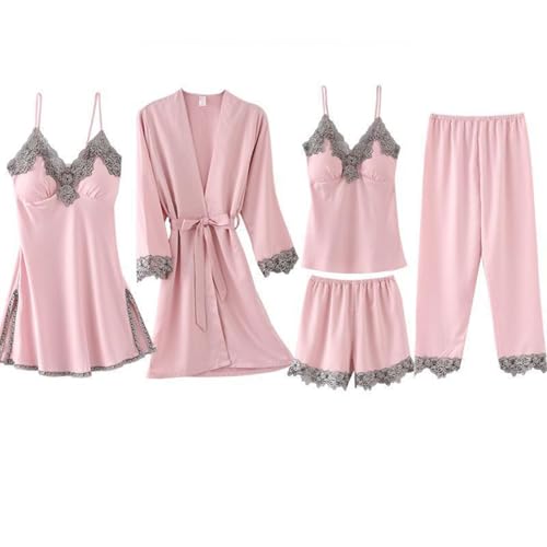Pyjama femme satin rose 5 pièces idéal pour éliminer l'inconfort nocturne